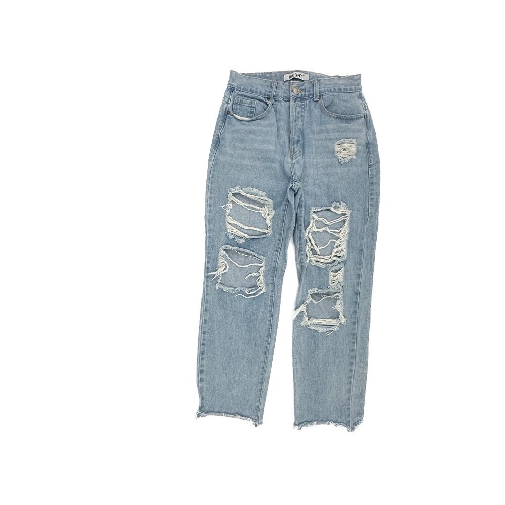 Blue Savvy Straight Button Fly Distressed Raw Hem Women's size 7 Blue Denim Jean